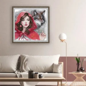 JoySundayThe Girl in Red and the Big Bad Wolf Cross Stitch 14CT/16CT/11CT Stamped Fabric Embroidery Kit Needlework Home Décor