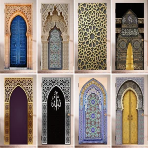 Art 3D Relief Door Sticker Muslim Mural Wallpaper Vinyl Decals Removable Room Décor Self Adhesive Wall Covers Poster for Home